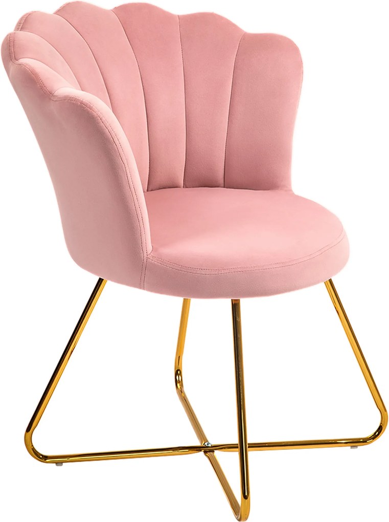 Cadeira de Toucador em forma de concha 69 x 64 x 80 cm, poltrona em veludo, poltrona de sala com pés em aço, rosa