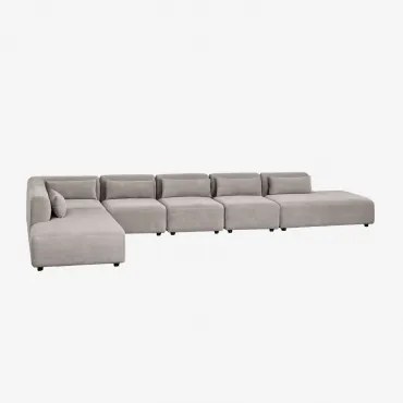 Sofá Modular De Canto Em 6 Peças Com Duplo Divã Fogler Bombazina Cinzento Toupeira Claro - Sklum
