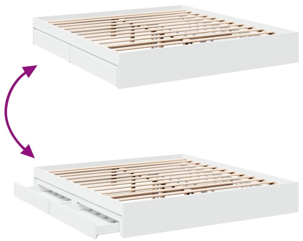 Estrutura de cama c/ gavetas 180x200cm derivados madeira branco