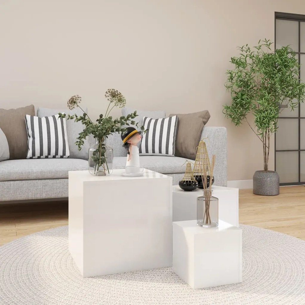 vidaXL Mesas de apoio 3 pcs derivados de madeira branco brilhante