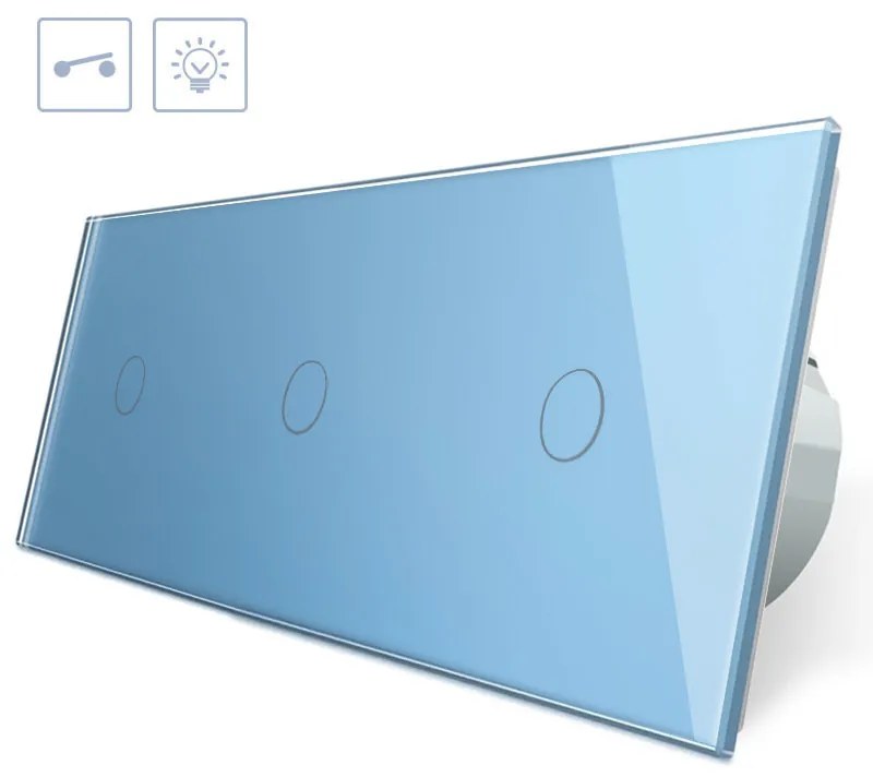 Interruptor tátil 3 módulos e 3 botões, Painel frente azul vidro temperado