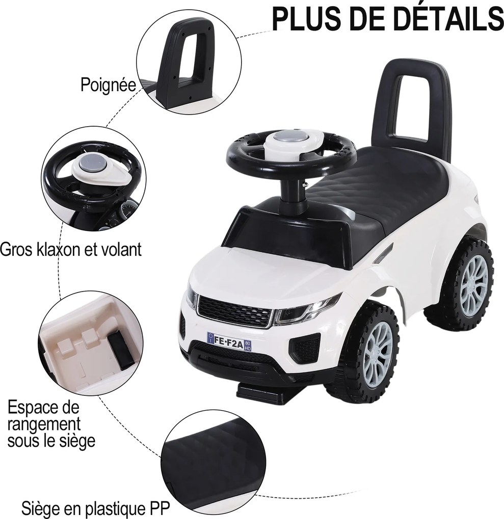 Carro de brincar para empurrar, com buzina para bebés branco