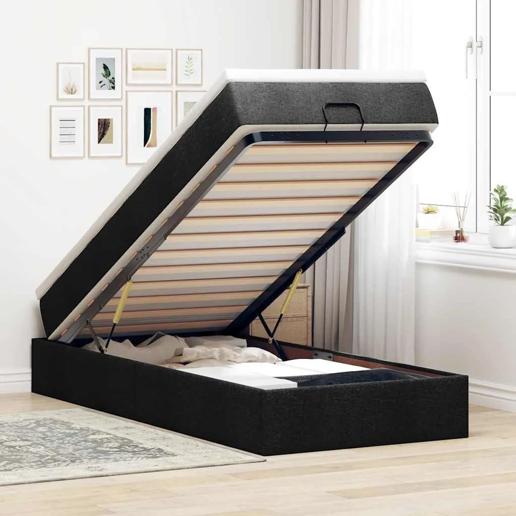 vidaXL Estrutura de cama otomana com colchão preto 80x200cm tecido