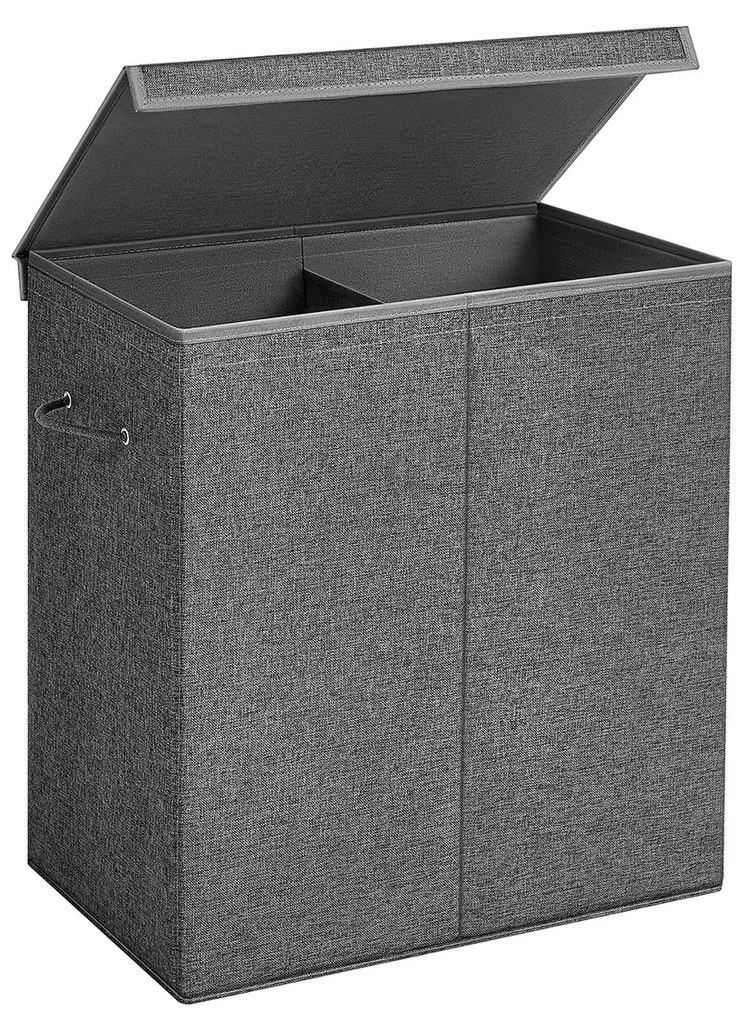 Cesto para roupa suja SONGMICS 142L, cesto para roupa suja, cesto para roupa suja com 2 compartimentos, tampa magnética e alças, dobrável, com forro removível, tecido com aparência de linho, cinza escuro LCB002G02
