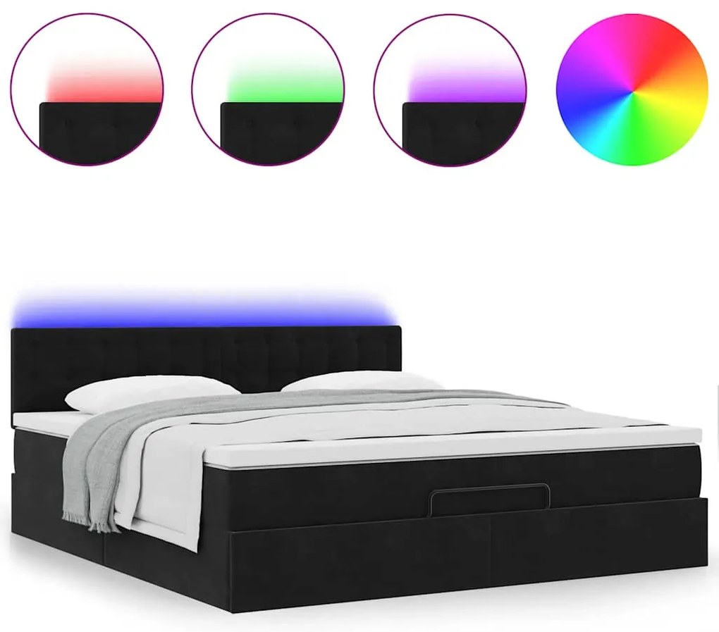Estrutura de cama otomana com colchão 160x200 cm veludo preto