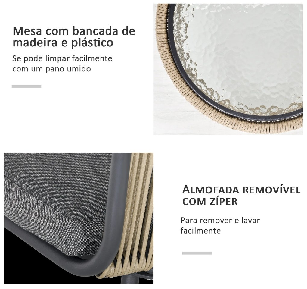 Conjunto de Móveis de Vime Conjunto de Móveis para Jardim 3 Peças Mesa