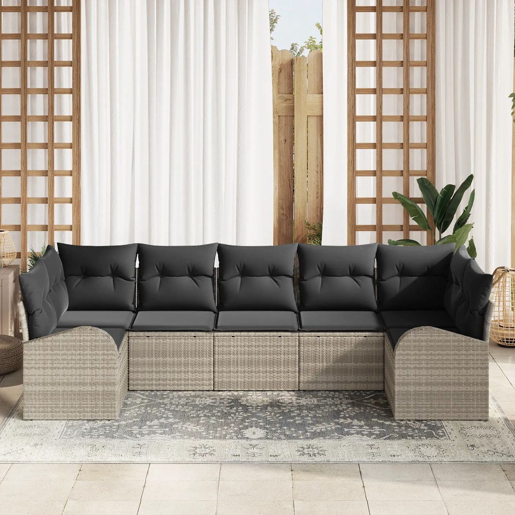 Conjunto de Sofá de Jardim vidaXL 7 Peças com Almofadas Cinza Claro de