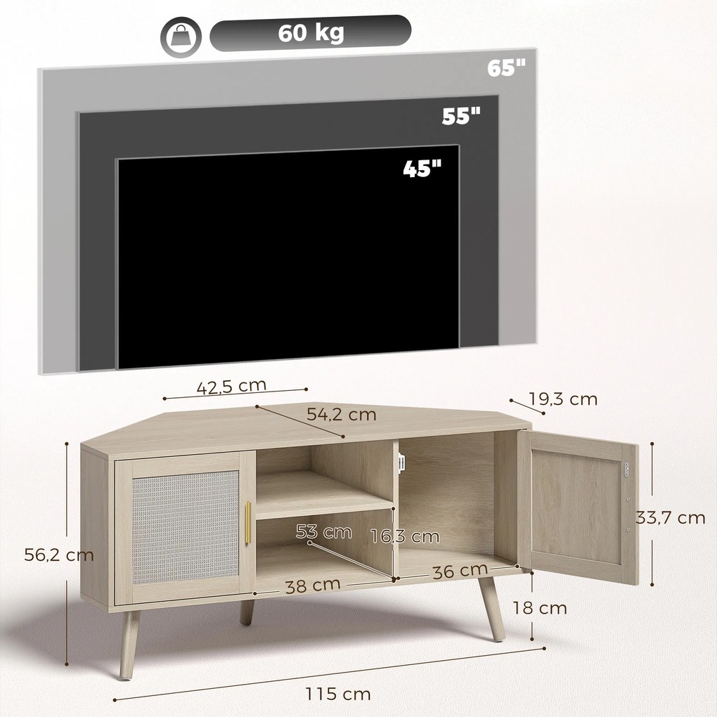 Móvel TV de Canto, 115 x 54,2 x 56,2 cm, Para Televisores até 65 Polegadas, Cor Carvalho