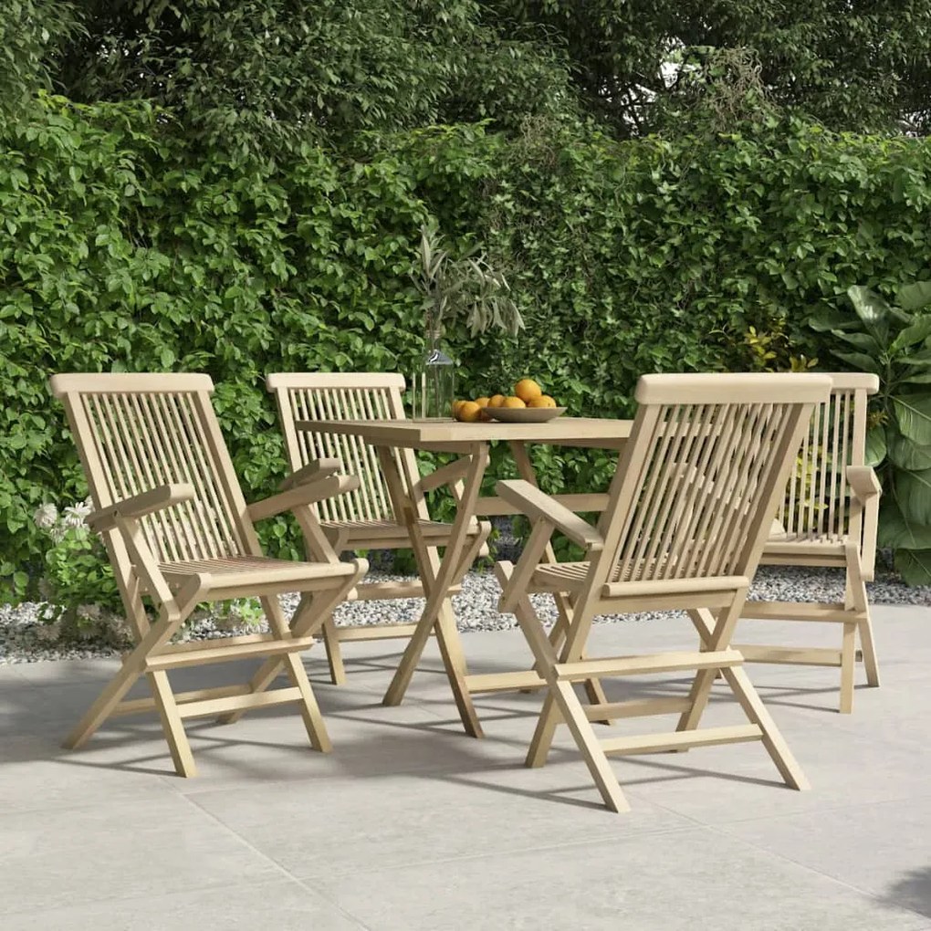 vidaXL Cadeiras de jardim dobráveis 4 pcs 56x61x89cm teca maciça cinza