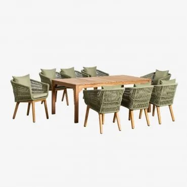 Conjunto De Mesa De Jantar Retangular (200x100 Cm) Em Madeira Donal E 8 Cadeiras De Jantar Barker Verde Bambu - Sklum