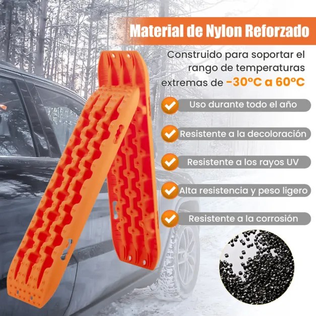 Placas de tração off-road todo o terreno de tração 2 peças para extração e recuperação de veículos de neve Lama 107 x 31 x 7 cm Laranja