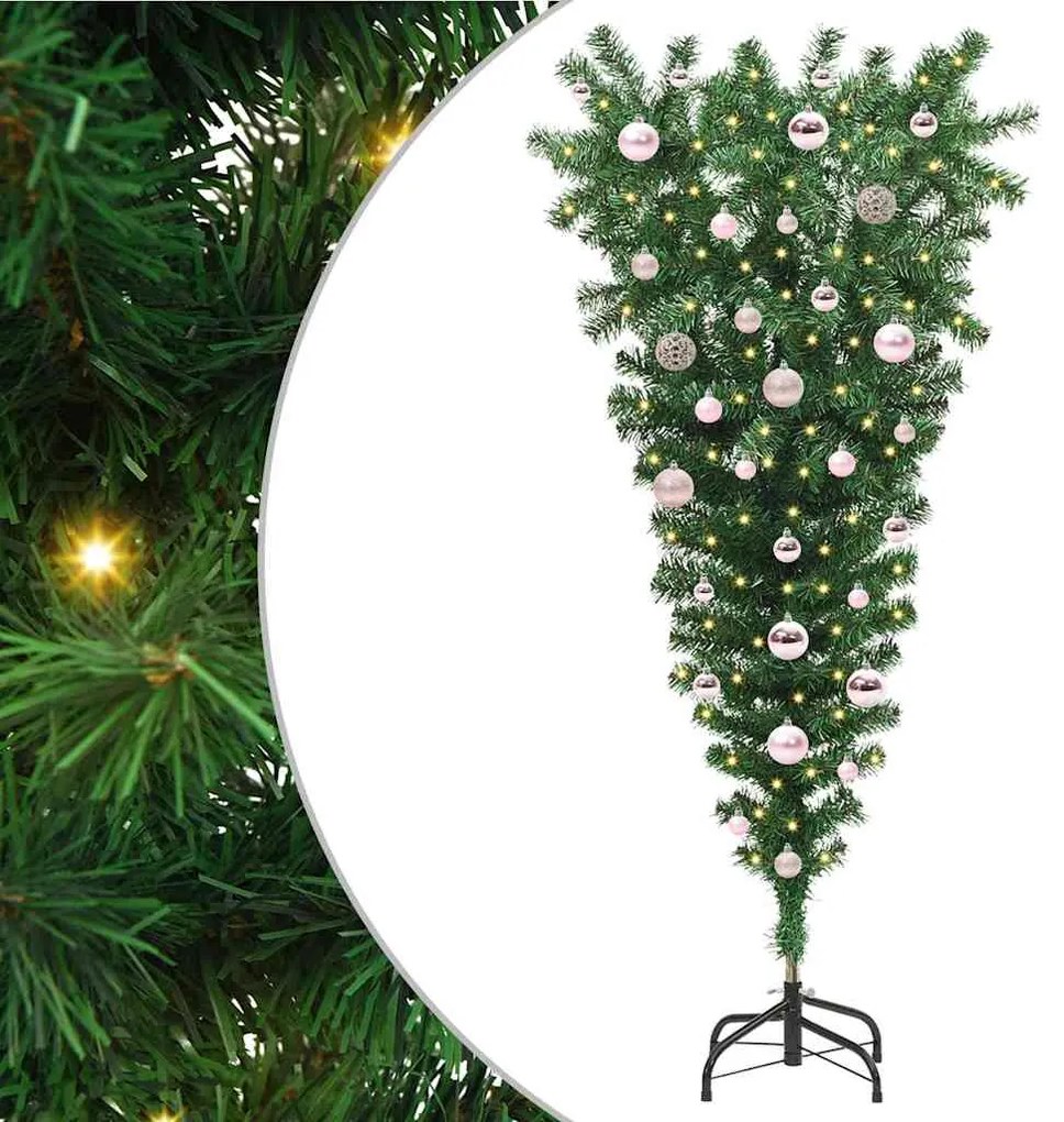 vidaXL Árvore de Natal Artificial Pré-iluminada de Cabeça para Baixo com Conjunto de Bolas