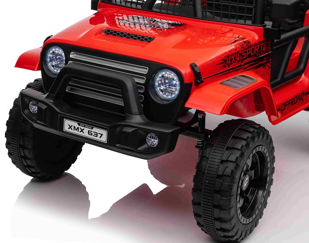 Jipe elétrico para Crianças 12V OFF ROAD 4x4 SPORT Rodas de EVA, Assento de couro Vermelho