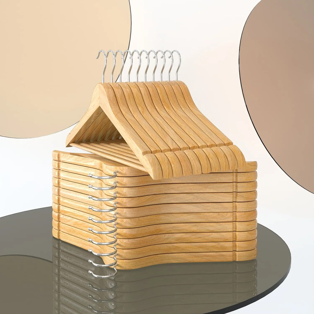 Conjunto de 50 cabides de madeira 44,5 x 23 cm natural + prateado