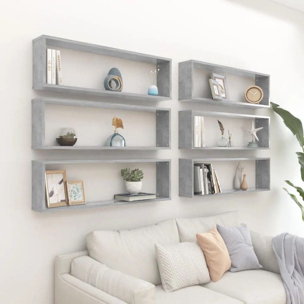 vidaXL Estantes parede cúbicas 6pcs contrap. 100x15x30cm cinza cimento