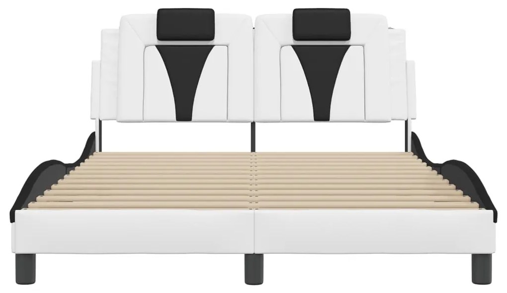 Estrutura cama c/ luzes LED 120x200cm couro artif. branco/preto