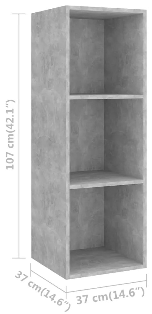 Armário de parede para TV 37x37x107cm contrap. cinzento cimento