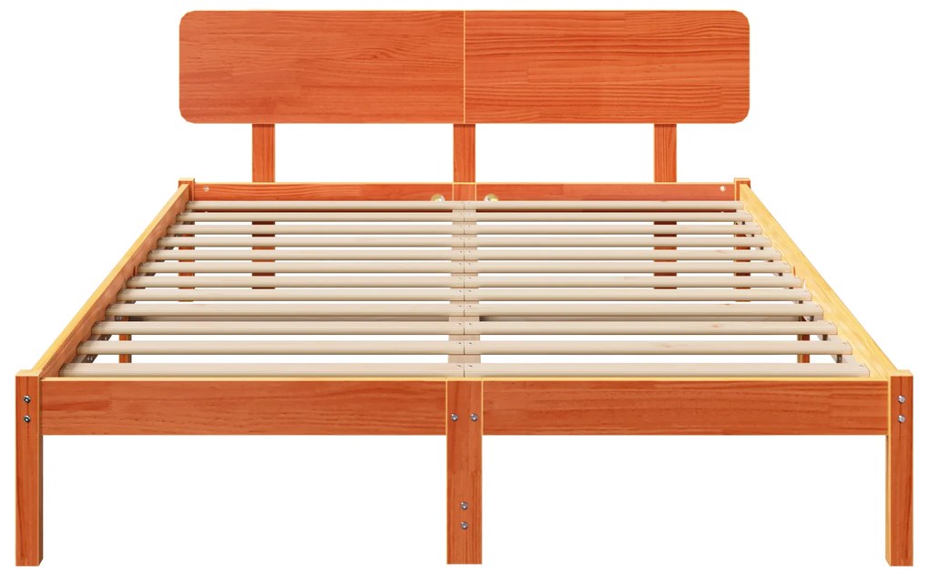 Estrado de Cama com Cabeceira Castanha Encerada 140x200 cm Madeira de