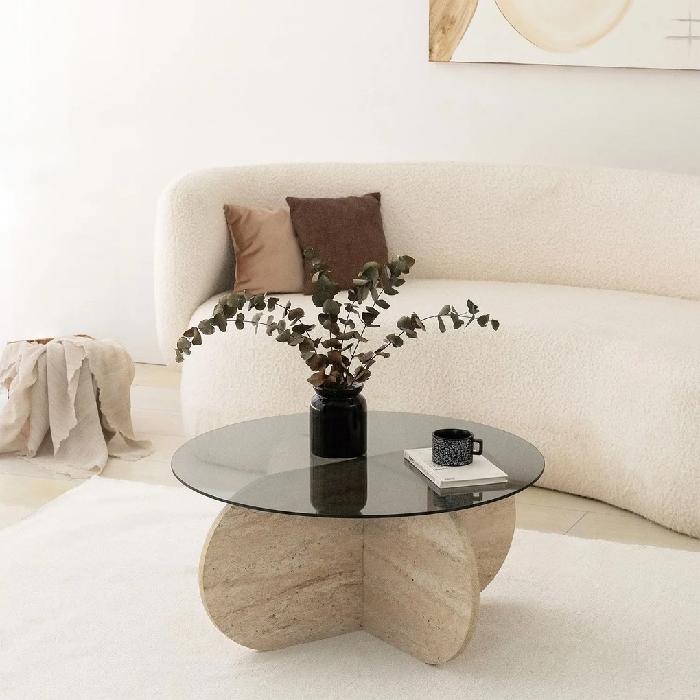 Mesa de Café Bubble – Travertino Fumado – Diâmetro: 75cm, Altura: 35cm