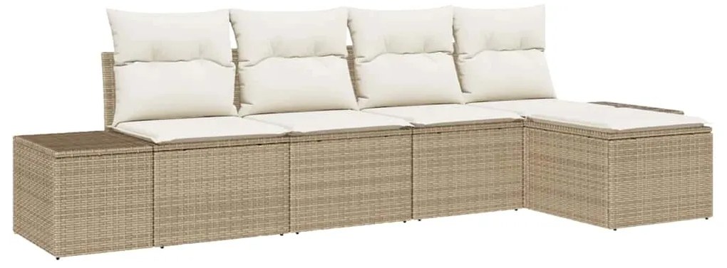 Conjunto de Sofá de Jardim com 5 peças e almofadas bege em rattan sint