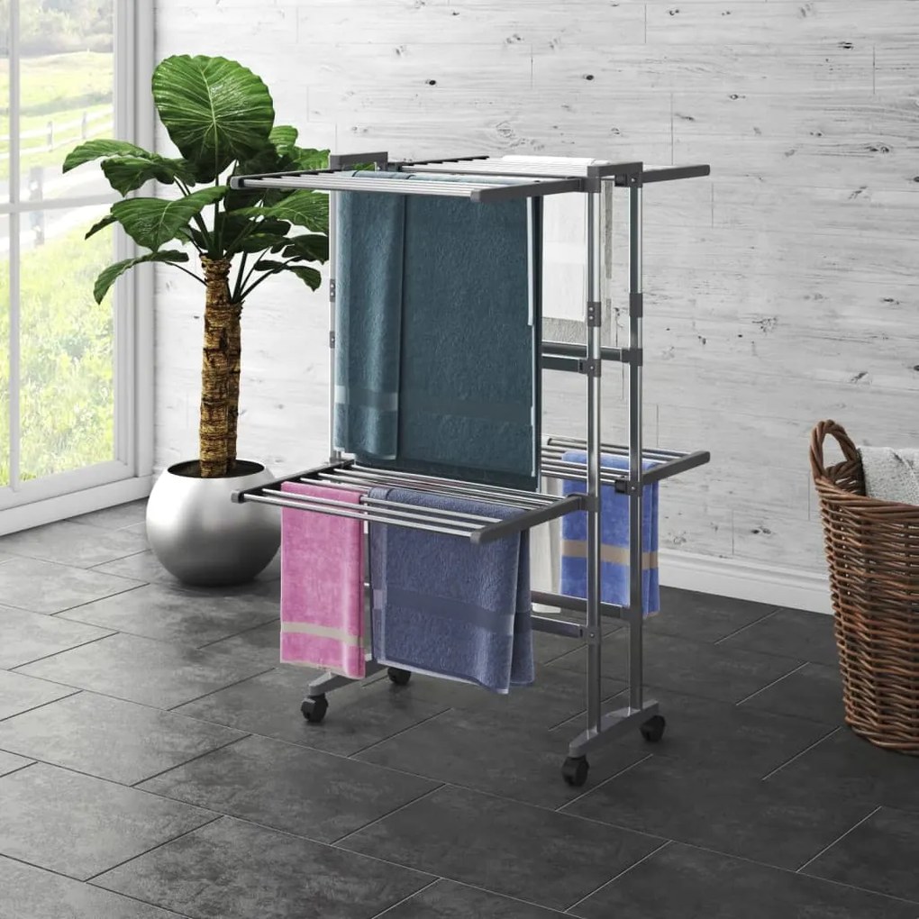 344377 vidaXL Estendal com 2 prateleiras/rodas 60x70x106 cm prateado