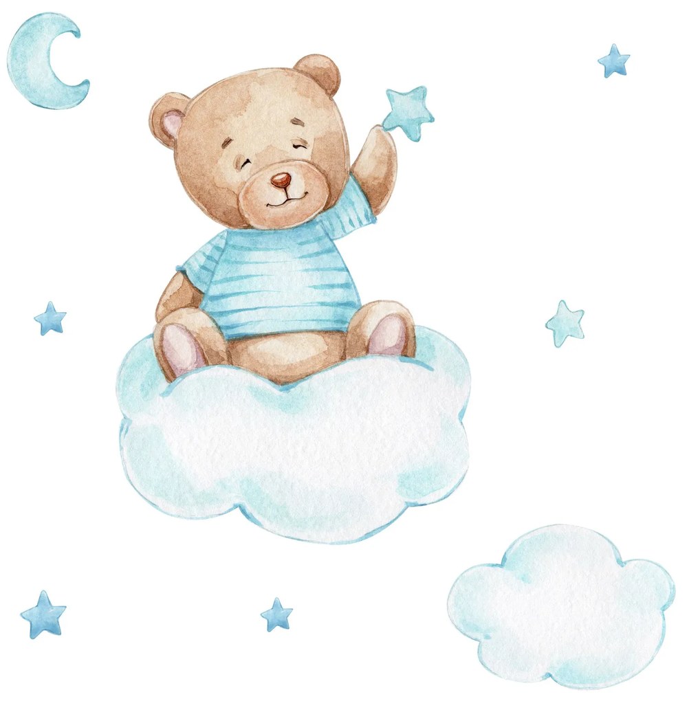 Cama infantil branca LUK urso azul 160x80 com gaveta - colchão e estrado incluído