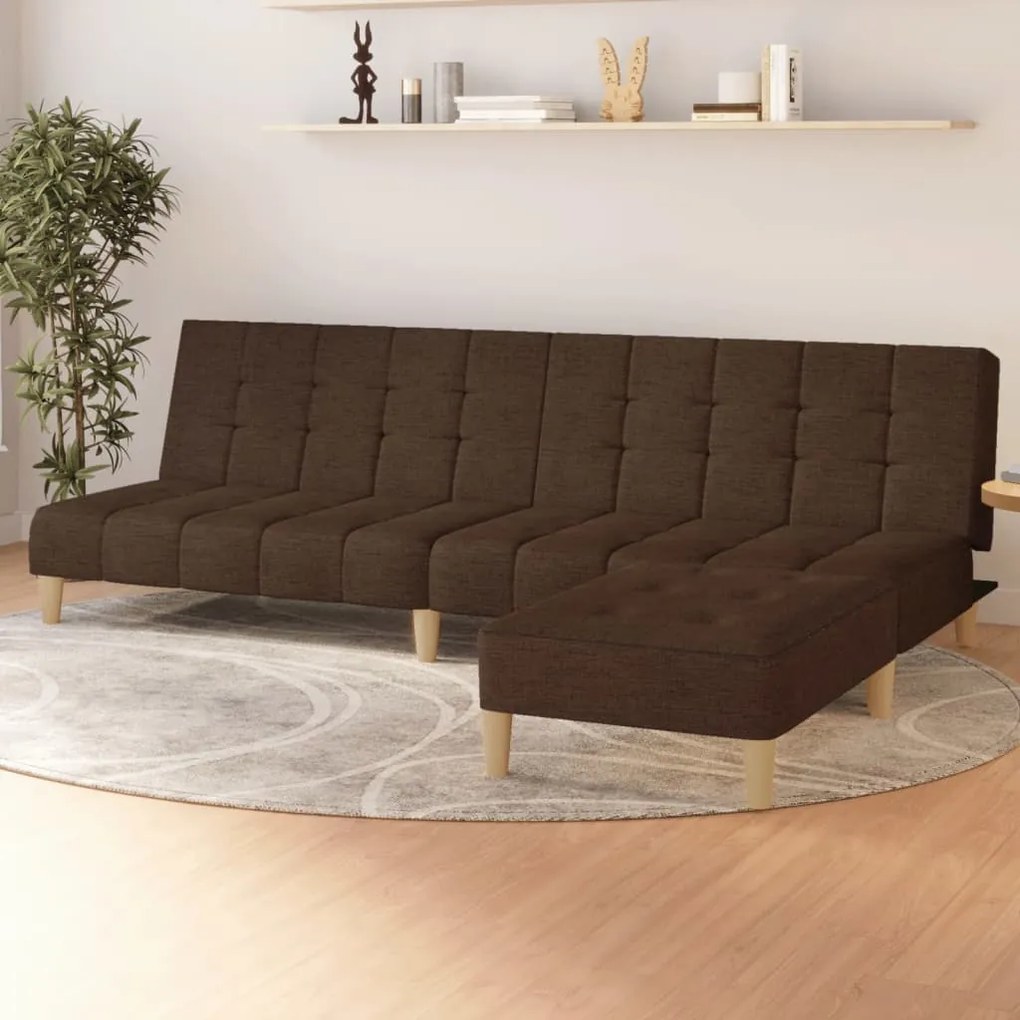 Sofá-cama de 2 lugares com apoio de pés tecido castanho
