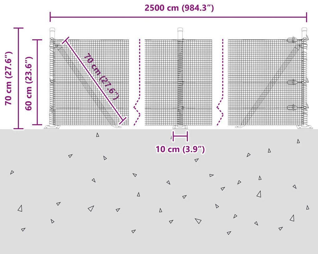 Cerca de Arame Soldado com 13 Postes Flangeados 0,6x25 m Aço Galvaniza