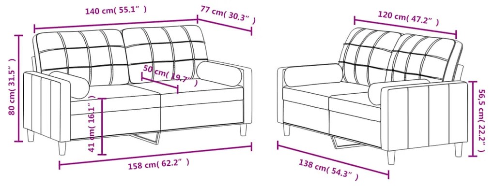 2 pcs conjunto de sofás com almofadas tecido cor creme