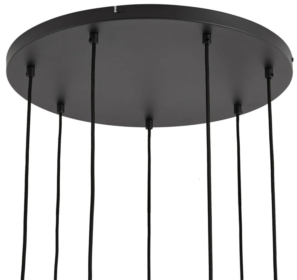 Candeeiro suspenso moderno preto com vidro branco redondo 7 luzes - Misty