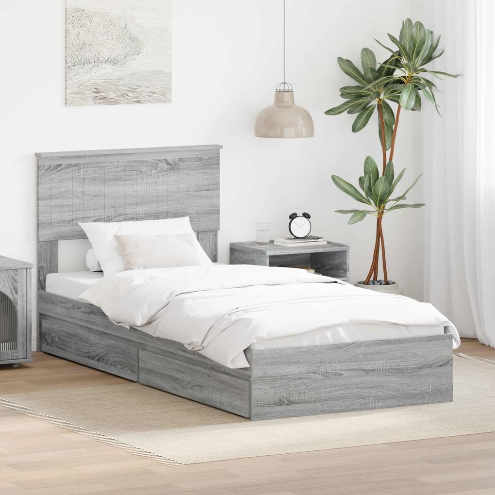 vidaXL Cama com Armazenamento com cabeceira Cinza Sonoma 90 x 190 cm