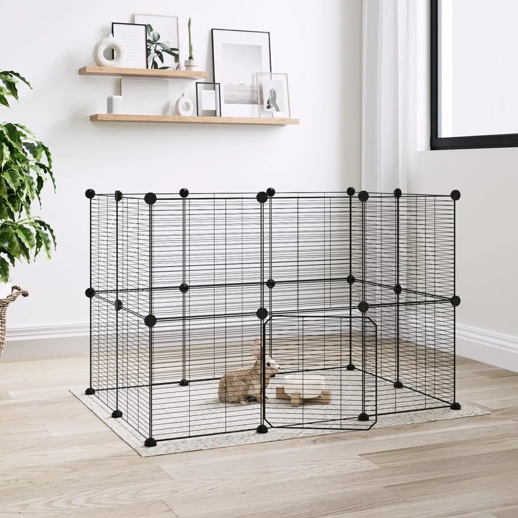 3114043 vidaXL Gaiola p/ animais de 20 painéis c/ porta 35x35 cm aço preto