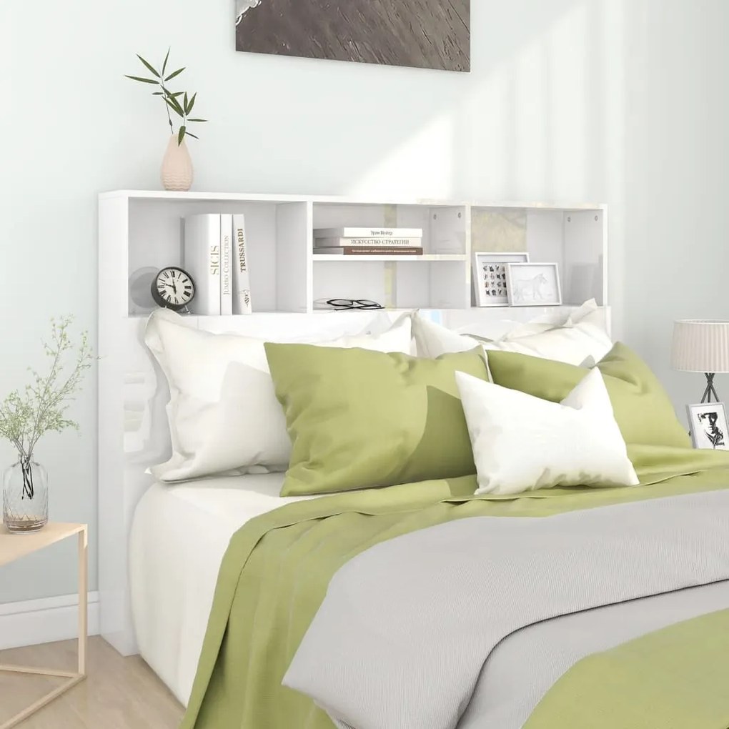 vidaXL Armário de cabeceira 140x19x103,5 cm branco brilhante