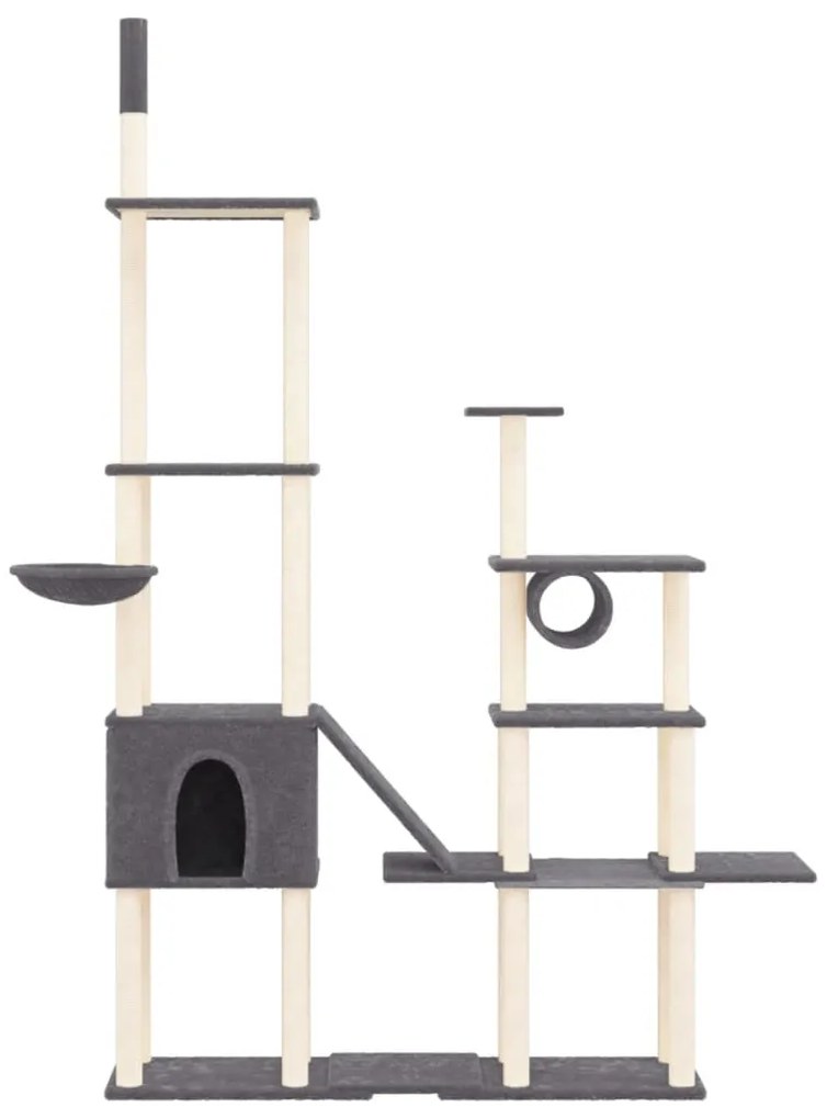 Árvore p/ gatos c/ postes arranhadores sisal 279cm cinza-escuro
