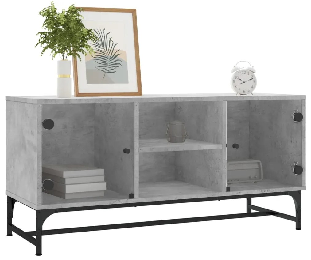 Móvel de TV c/ portas de vidro 102x37x50 cm cinza cimento
