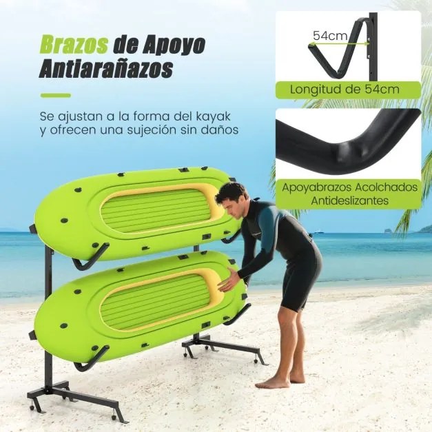 Suporte para caiaque Estante de metal para armazenamento de pranchas de surf ao ar livre Ganchos ajustáveis em 6 alturas Preto