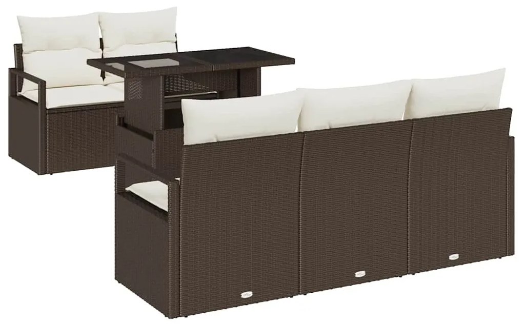 Conjunto de sofá jardim vidaXL de 6 peças com almofadas de rattan poli