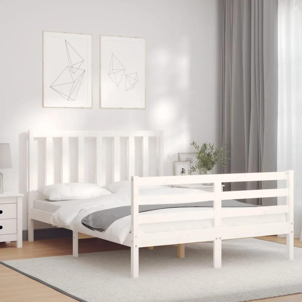 Estrutura de cama de casal c/ cabeceira madeira maciça branco
