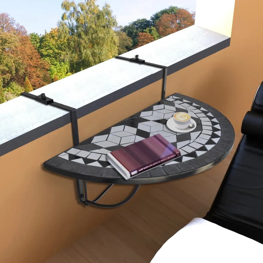 41125 vidaXL Mesa de varanda suspensa mosaico preto e branco