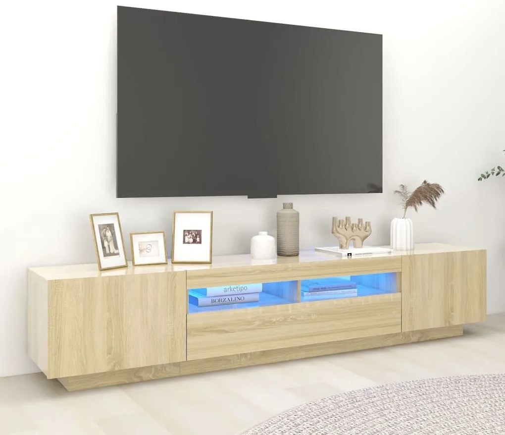 Móvel de TV com luzes LED 200x35x40 cm carvalho sonoma