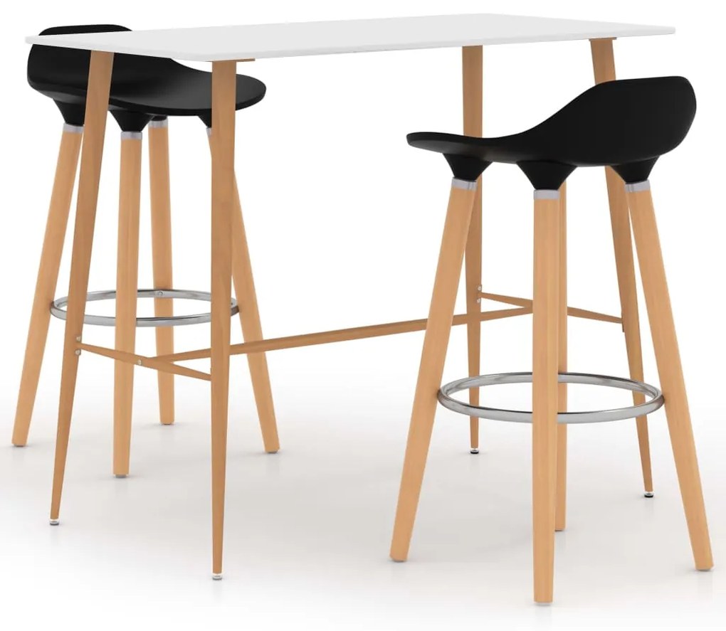 vidaXL 3 pcs conjunto de bar preto e branco