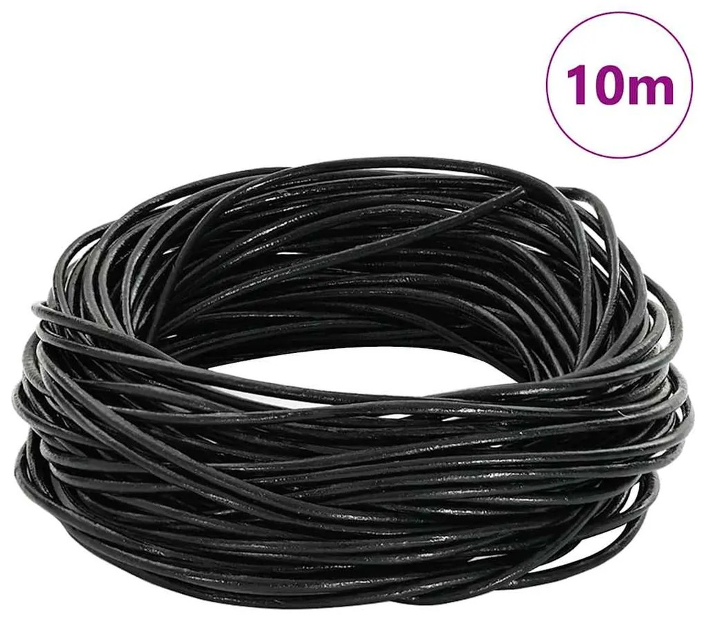 vidaXL Corda de Couro Preto Ø1,5 mm x 10 m Couro