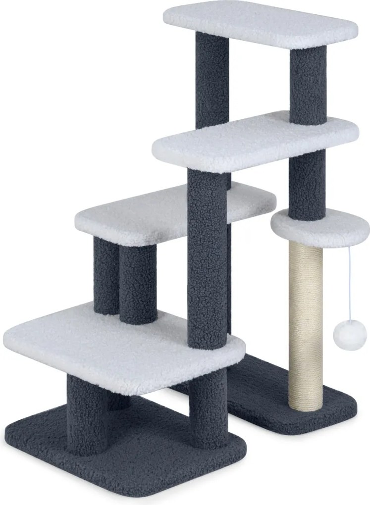 Escada para gatos e cães 62 x 41 x 77 cm,  2 em 1 com arranhador de juta e sisal, 3 plataformas e 4 degraus para camas altas, sofás e interiores cinza