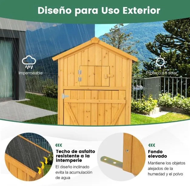 Abrigo armário de arrumação exterior para jardim Porta com fechadura Mesa dobrável Ganchos Organizador de ferramentas 75 x 50 x 180,5 cm