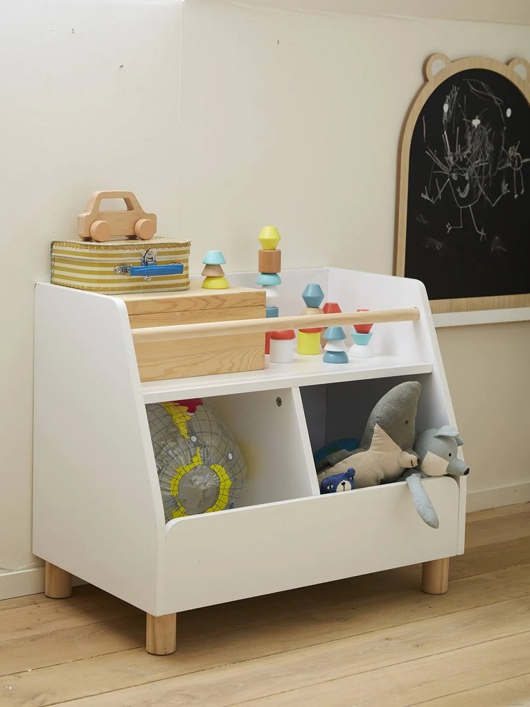 Móvel de arrumação Montessori, com prateleira + compartimentos, Ptilou branco claro bicolor/multicolo