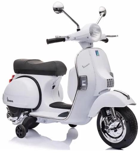 Vespa PX150 scooter de 12v, mota elétrica infantil assento de couro, pneus de borracha EVA Branca