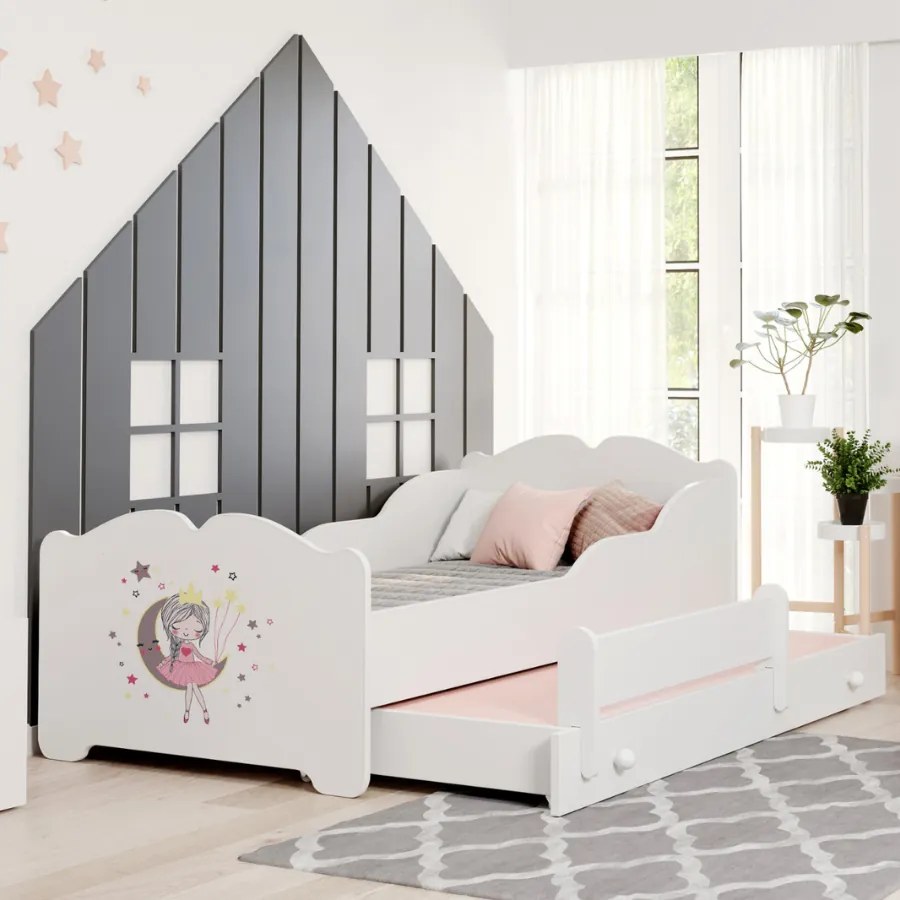 Cama dupla infantil ANNA 160x80 branca - princesa adormecida - colchão e estrado incluído