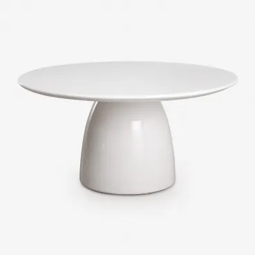 Mesa De Jantar Redonda Ø150 Cm Em Cimento Numira Branco Brilhante - Sklum