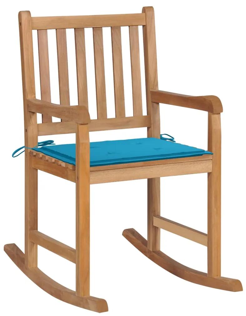 Cadeira de baloiço com almofadão azul teca maciça