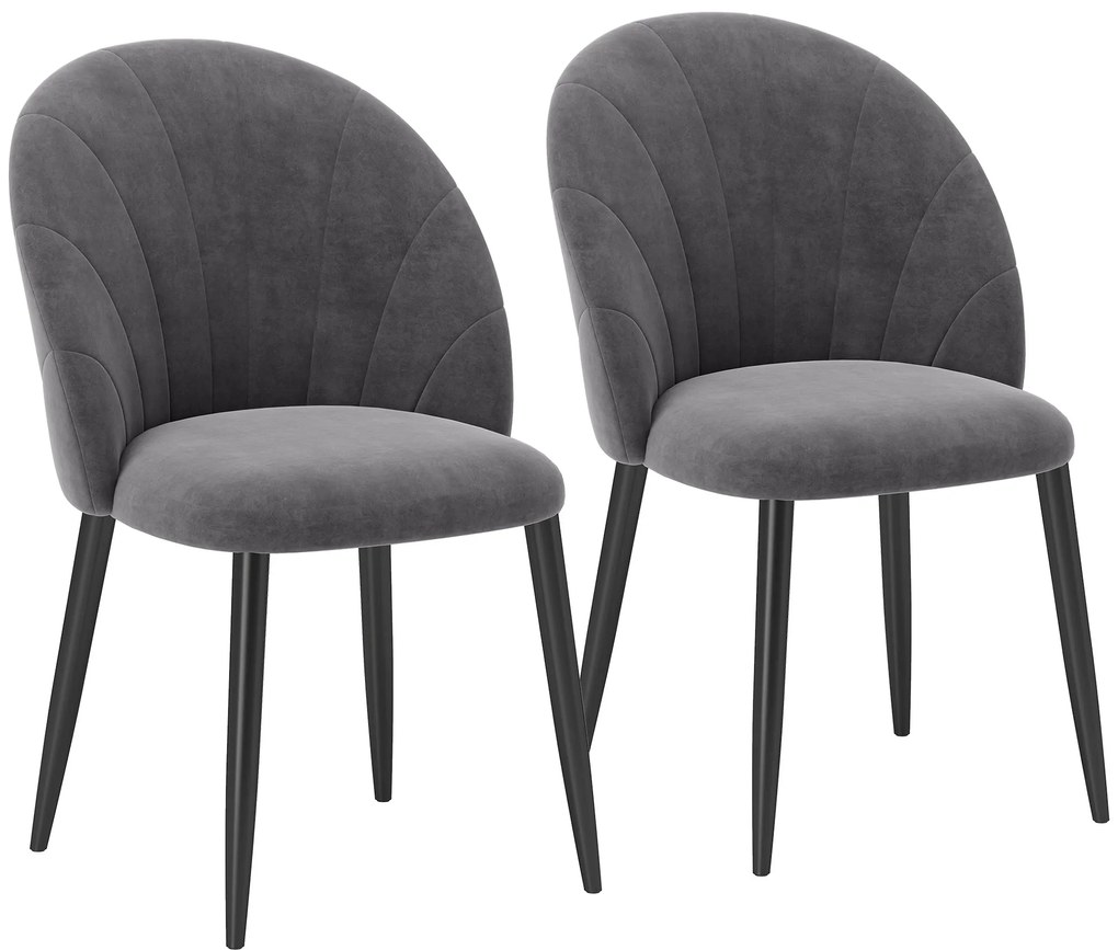 HOMCOM Conjunto de 2 Cadeiras de Sala de Jantar Cadeira de Cozinha Veludo Pés de Metal Cinza 52x54x79 cm | Aosom Portugal